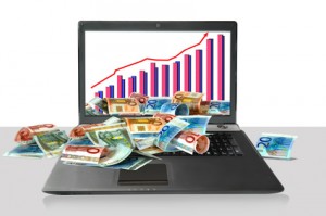 Laptop zeigt Gewinn an; Bargeld